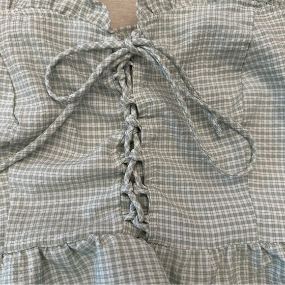 Papaya Sage Green Gingham Crop Top - Picture 2 of 5